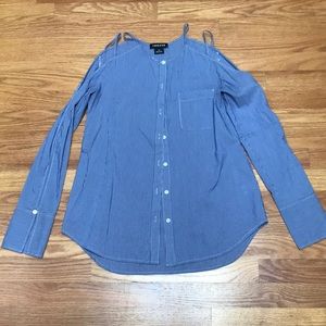 Trouve Poplin Zoe striped cold shoulder top